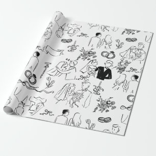 Papier Cadeau fiançailles de mariage de mariage dessinées à la m