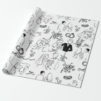Papier Cadeau fiançailles de mariage de mariage dessinées à la m