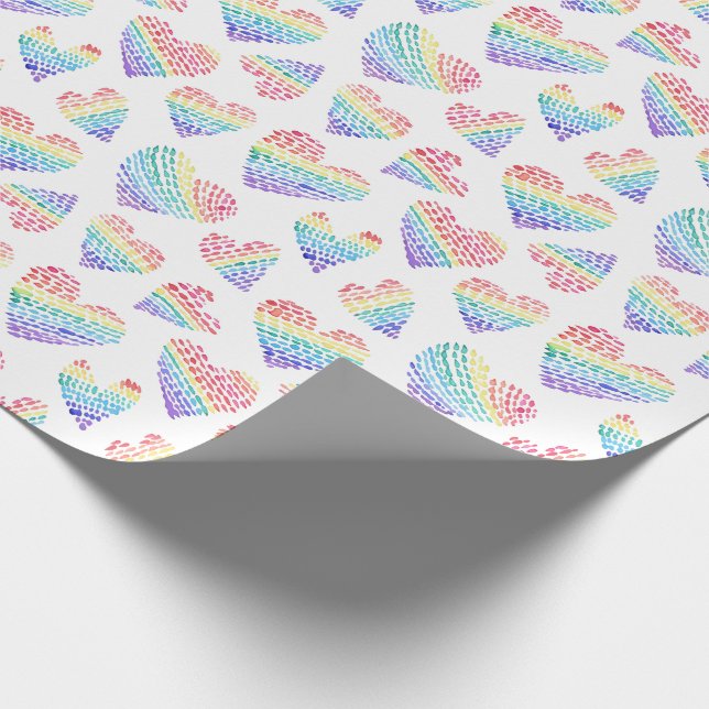Papier Cadeau Fierté Arc-en-ciel Coeurs d'aquarelle pointillés e (Coin)