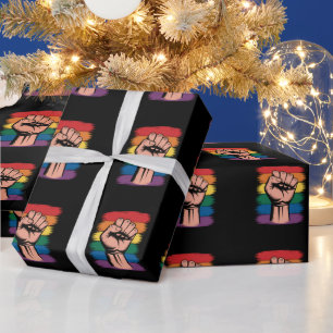 Papier Cadeau Fierté du poing levé Arc-en-ciel LGBTQ Soutien Dro