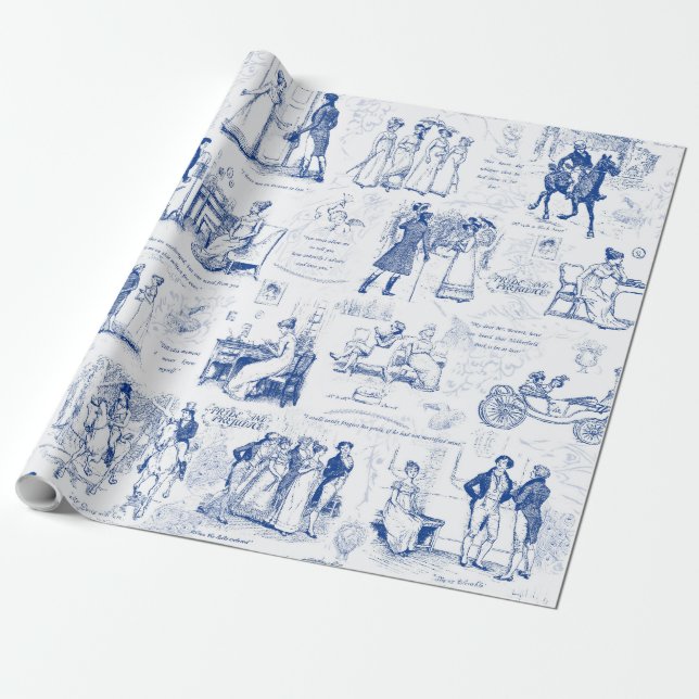 Papier Cadeau Fierté et préjugé Citations de toile bleue Illustr (Déroulé)