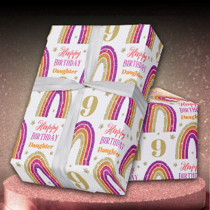 Papier Cadeau Fille 9e anniversaire Parties scintillant rose