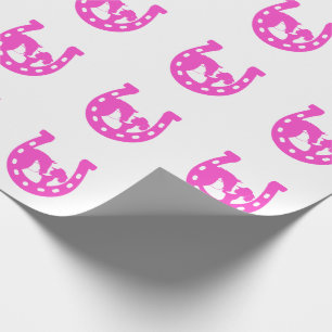 Papier Cadeau Fille avec cheval et Casquette occidental Hot rose