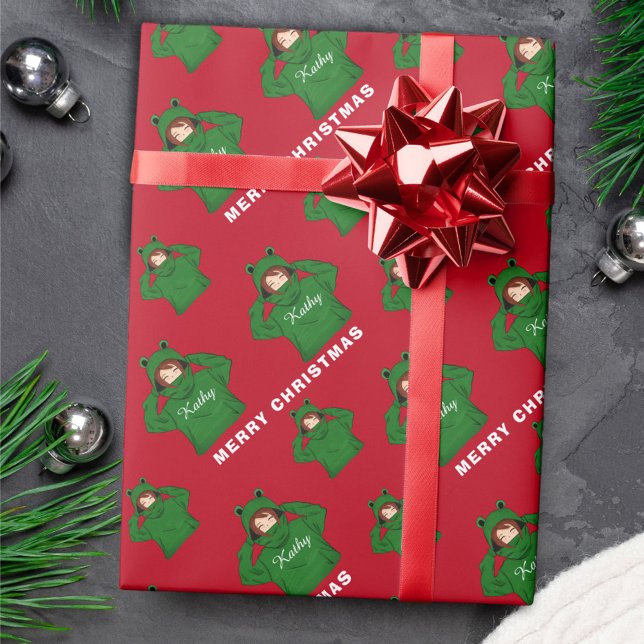 Papier Cadeau Fille avec grenouille verte Hoody Dessin Noël (Créateur téléchargé)