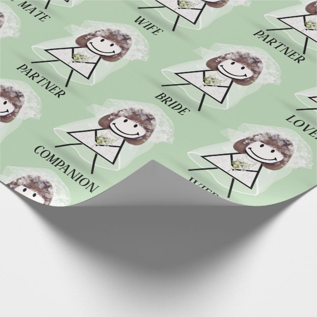Papier Cadeau Fille bâton de mariée avec texte de mariage sur fo (Coin)