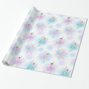 Papier Cadeau Fille Bleu & Rose Tutu Ballerinas Et Arrière - pla