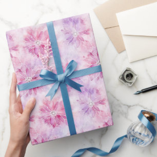 Papier Cadeau Fille Blush Rose Chic Lavande Florale Anniversaire