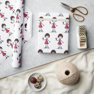 Papier Cadeau Fille bonhomme allumette avec du vin rouge 
