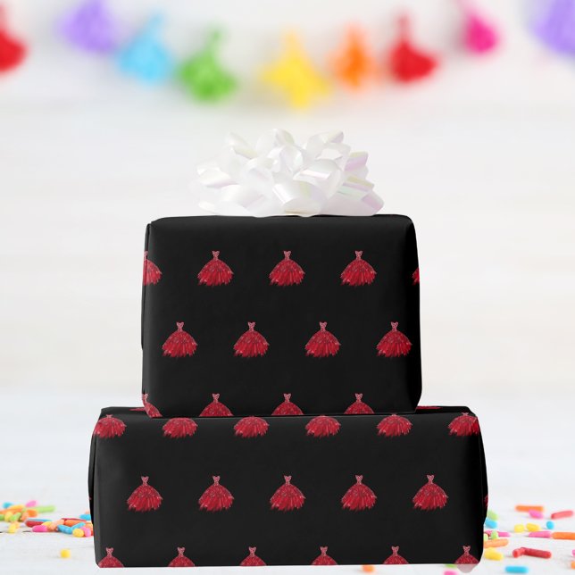 Papier Cadeau Fille d'anniversaire de la robe rouge noire (Créateur téléchargé)