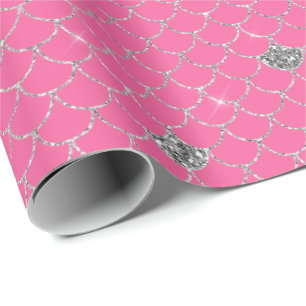 Papier Cadeau Fille d'argent rose Parties scintillant sirène éti