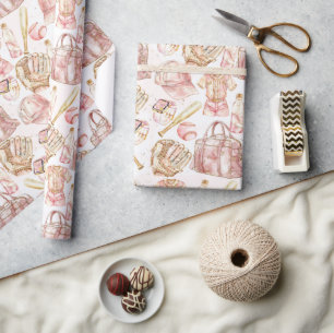 Papier Cadeau Fille de baseball de luxe Anniversaire Pink Gold