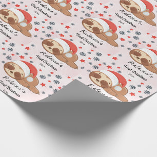 Papier Cadeau Fille de bébé rose Premier fentes de Noël migno