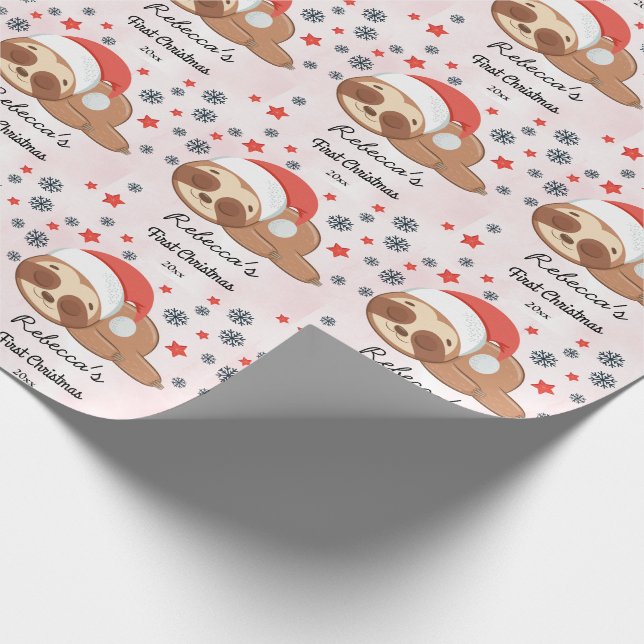 Papier Cadeau Fille de bébé rose Premier fentes de Noël mignonne (Coin)