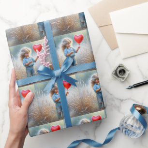 Papier Cadeau Fille de campagne avec ballon de coeur rouge