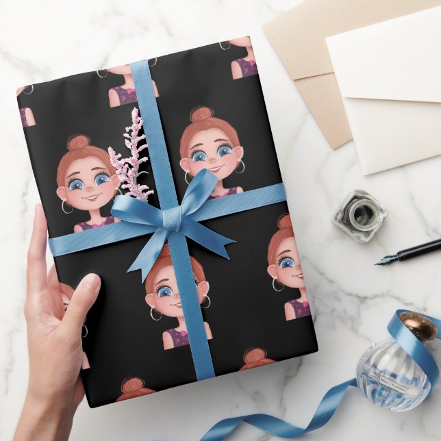 Papier Cadeau Fille de dessin animé aux grands yeux (Cadeaux)