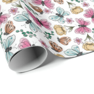 Papier Cadeau Fille de jardin papillon Anniversaire