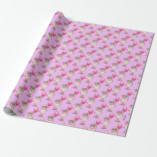 Papier Cadeau Fille de moutons de bébé tenant un Baloon. rose
