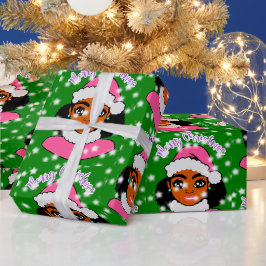 Papier Cadeau Fille de Noël, Africaine Américaine, Fille noire,