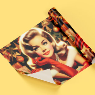 Papier Cadeau Fille de Noël élégante vintage