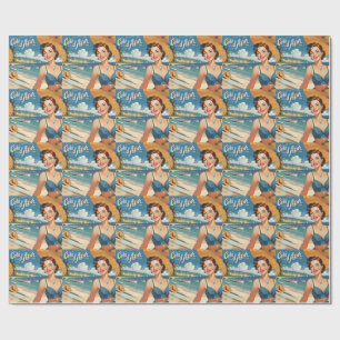 Papier Cadeau Fille de plage de style vintage Cote D'Azur