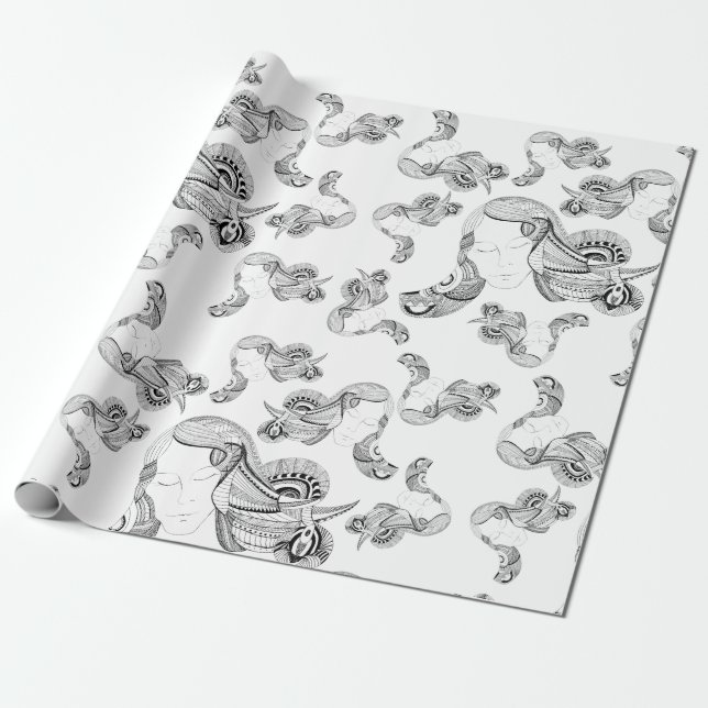 Papier Cadeau Fille De Tatouage Noir Et Blanc (Déroulé)