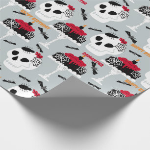 Papier Cadeau Fille d'Halloween Nom de gâteau d'anniversaire Age