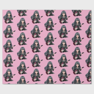 Papier Cadeau Fille emo aux longs cheveux noirs