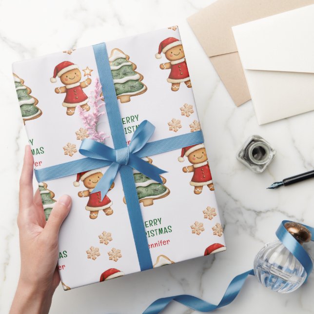 Papier Cadeau Fille en pain d'épices de Noël personnalisée (Cadeaux)