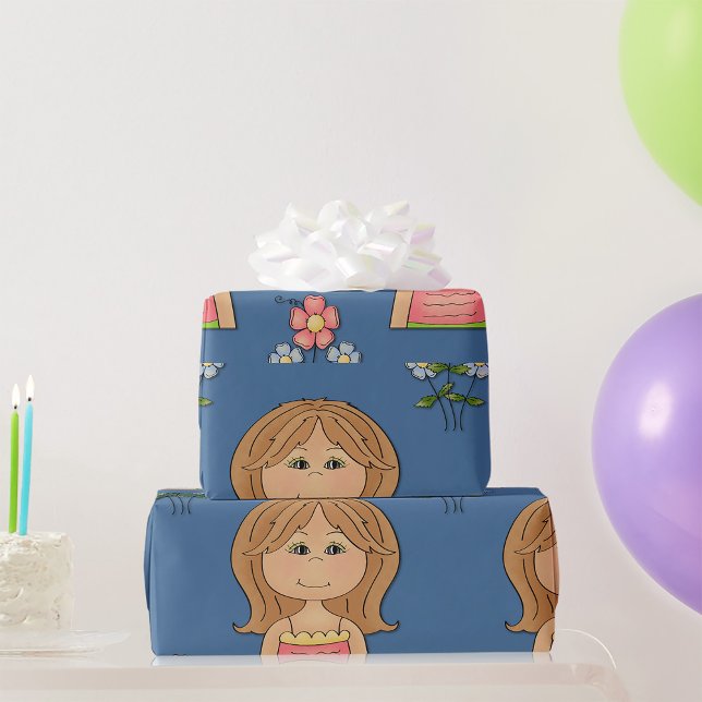 Papier Cadeau Fille Et Fleurs (Créateur téléchargé)