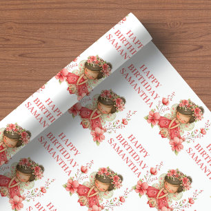 Papier Cadeau Fille Fée Pastel Rougissement Floral Anniversaire 