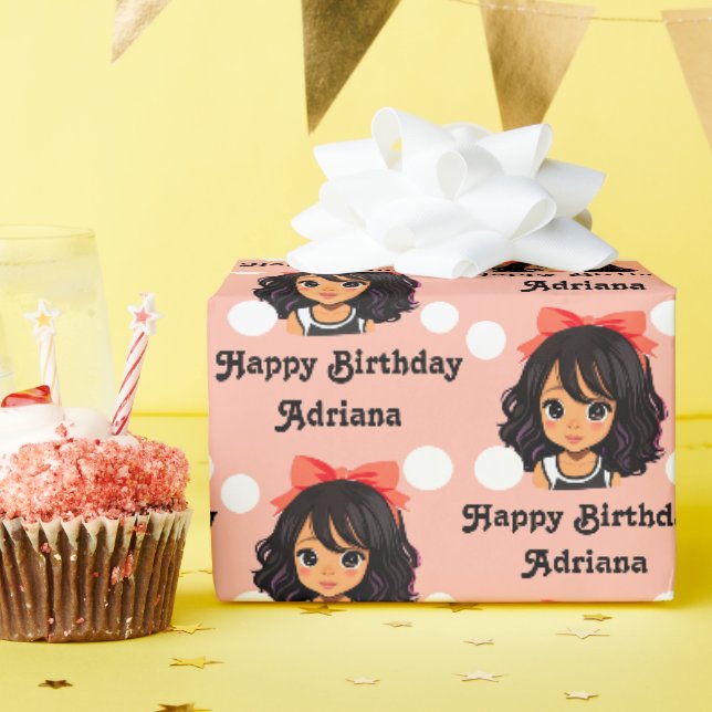 Papier Cadeau Fille hispanique personnalisée Anniversaire (Fête d'anniversaire)
