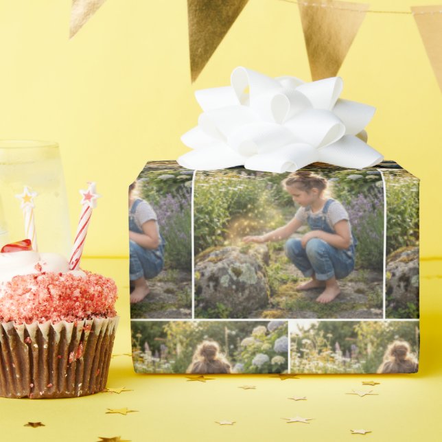 Papier Cadeau Fille jetant un sort sur une grenouille (Fête d'anniversaire)