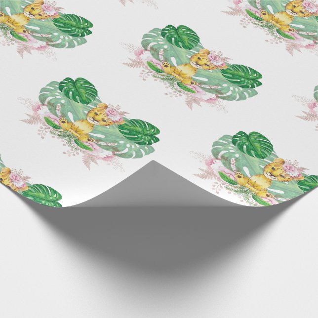Papier Cadeau Fille Lion Illustration Safari moderne (Coin)