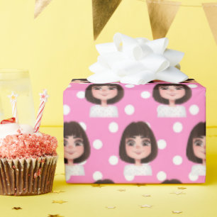 Papier Cadeau Fille mignonne aux points
