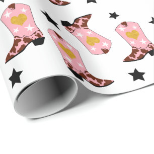 Papier Cadeau Fille moderne fille rose fille Bottes occidentales