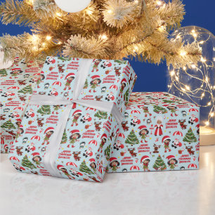 Papier Cadeau Fille multiculturelle Noël Elf Personnalisé