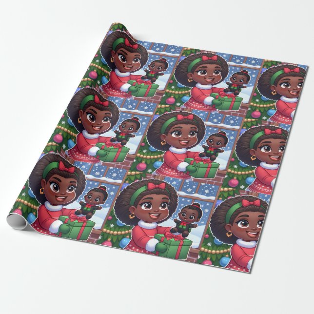 Papier Cadeau Fille noire avec papier d'emballage de poupée noir (Déroulé)