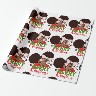 Papier Cadeau Fille noire de Noël Afro Papier à envelopper