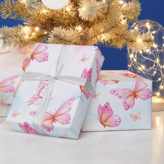 Papier Cadeau Fille Papillon Aquarelle Élégante 1er Anniversaire