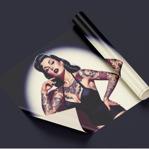 Papier Cadeau Fille Rétro Tatouée Pin-up