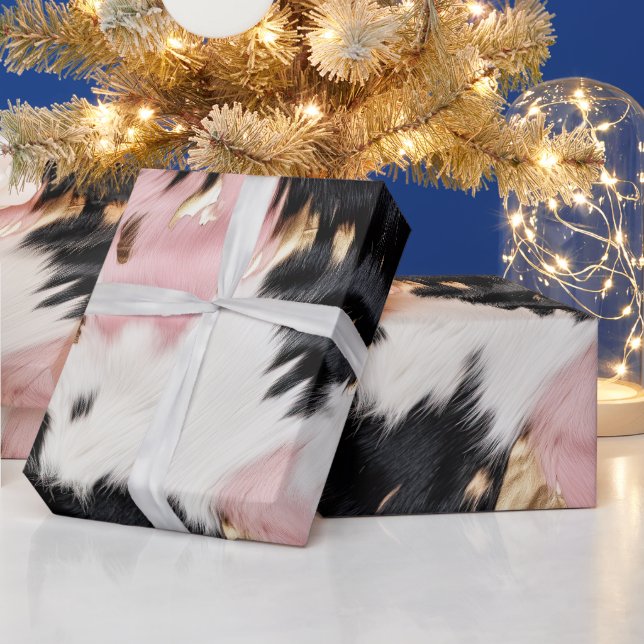 Papier Cadeau Fille Rose Black Gold Cowgirl Cowhide (Vacances)