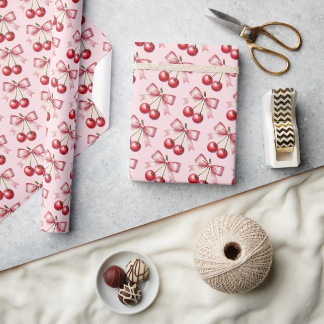 Papier Cadeau Fille rose Coquette rouge cerise (Artisanat)