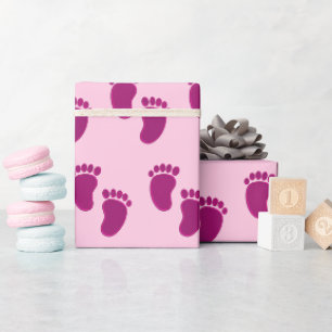 Papier Cadeau Fille rose faux motif de broderie