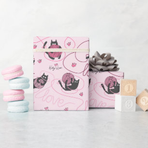 Papier Cadeau Fille rose Kitty Love Kittens et fils Tangle