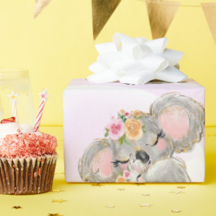 Papier Cadeau Fille rose Koala Bébé & Maman Papier à envelopper