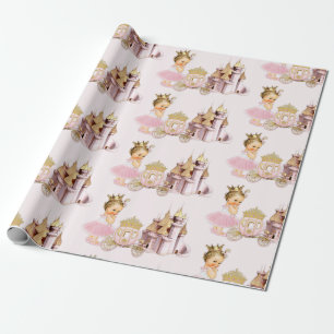 Papier Cadeau Fille royale de princesse Castle Carriage Pink