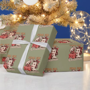 Papier Cadeau Fille sauvage Noël Opossum Xmas Rétro branché