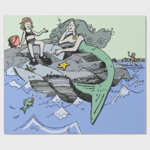 Papier Cadeau Fille Sirène Été Plage Amitié Fantaisiste