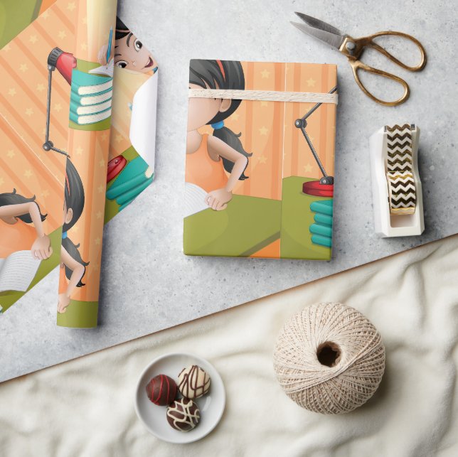 Papier Cadeau Fille Travaillant Sur Un Papier D'Enveloppement De (Artisanat)