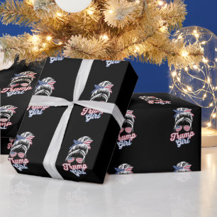 Papier Cadeau Fille Trump Bun Messy Vintage USA Drapeau Américai